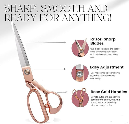 Heavy Duty Tailor Shears Set, Dressmaking Scissors Fabric Scissors Stainless Steel Sharp Shears & Soft-Grip Handle for Cutting Fabric, Clothes, Leather, Denim, Altering, Sewing (Rose Gold)