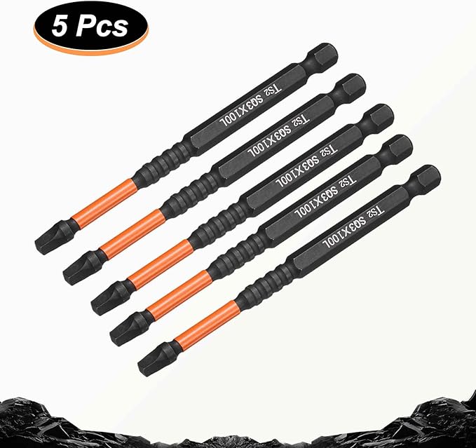 HARFINGTON 5pcs Square Head Screwdriver Bits 1/4" Hex Shank SQ3 Magnetic Head 4" Length S2 Steel Screw Driver Drill Bit for Repair Work Electric Screw Driver