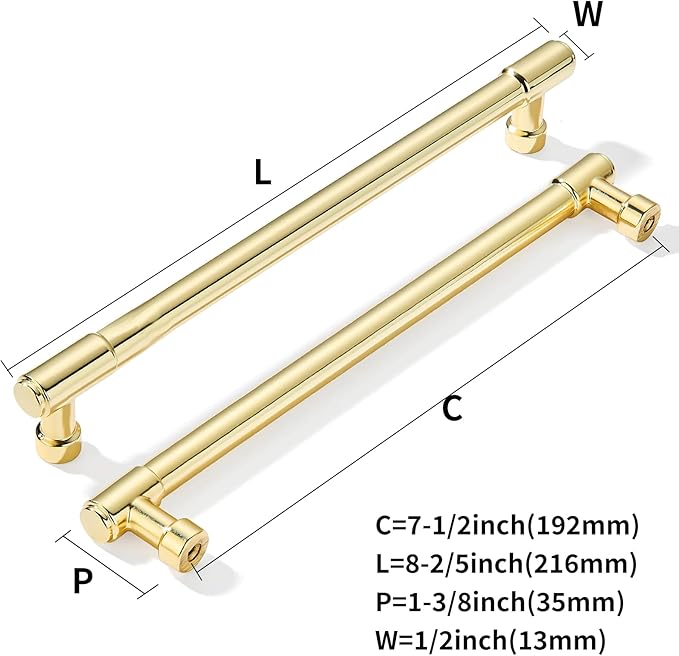 khtumeware 2 Pack 7-1/2 Inch(192mm) Polished Brass Cabinet Pulls Kitchen Cabinet Hardware for Cupboard Drawer Pulls Dresser Handle