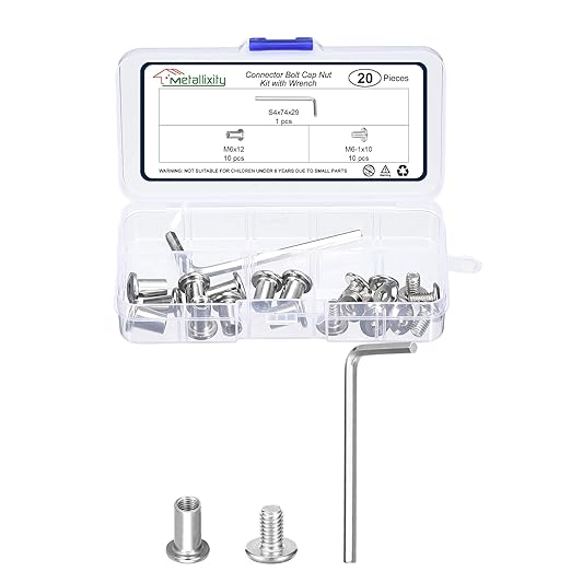 METALLIXITY Furniture Crib Screws Replacement Set with Wrench(M6-1x10mm) 20Pcs, Connector Bolts M6 Screw Barrel Nuts Binding Screws, for Chair Cabinet Bed, Silver