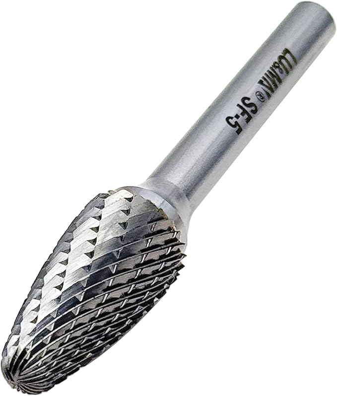 SF-5 Tungsten Carbide Burr Tree Shape Radius End Double Cut Rotary Burr File (1/2??Cutter Dia X 1?쒬utter Length) with 1/4'' Shank, by LU&MN