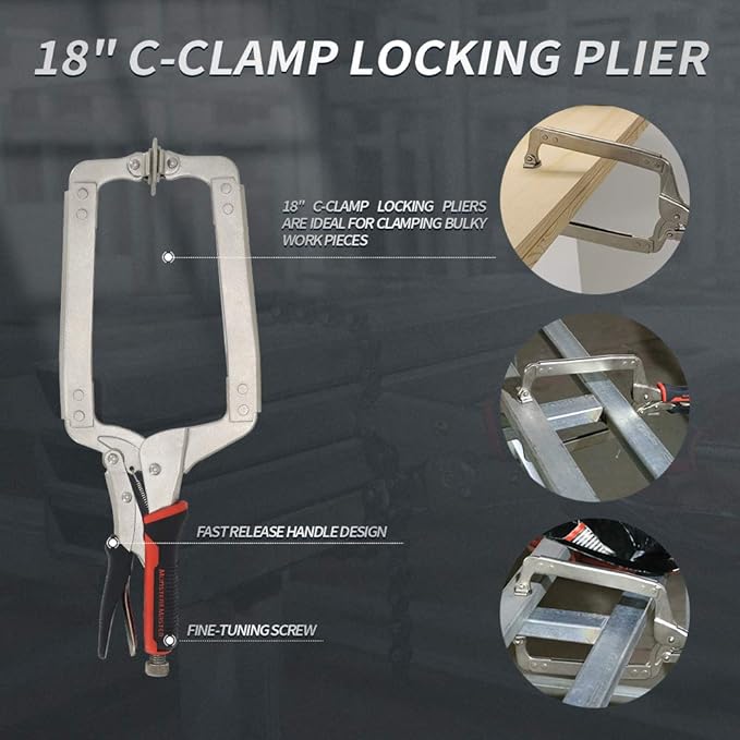 Monster & Master 18" C-clamp Locking Pliers with Swivel Pads, Heavy Duty C Clamp, Welding and Pocket Hole Joinery, 2-Piece
