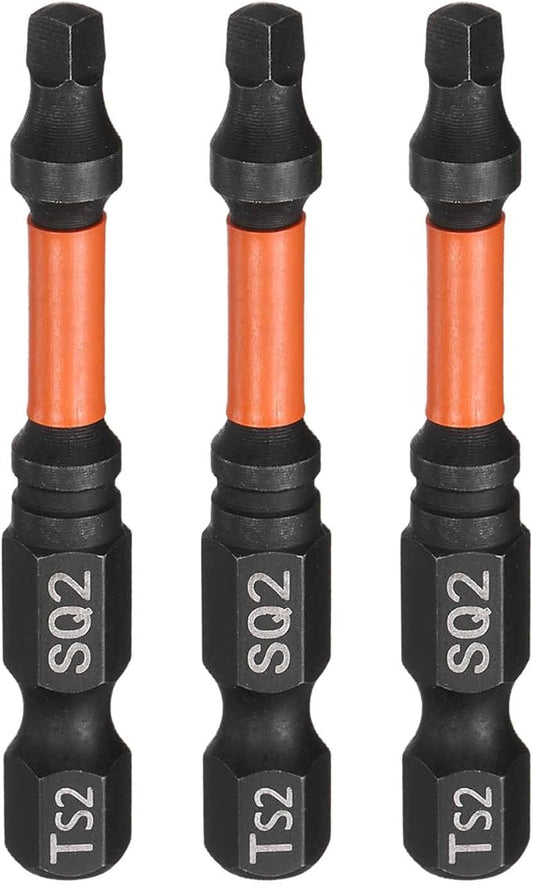 HARFINGTON 3pcs Square Head Screwdriver Bits 1/4" Hex Shank SQ2 Magnetic Head 2" Length S2 Steel Screw Driver Drill Bit for Repair Work Electric Screw Driver