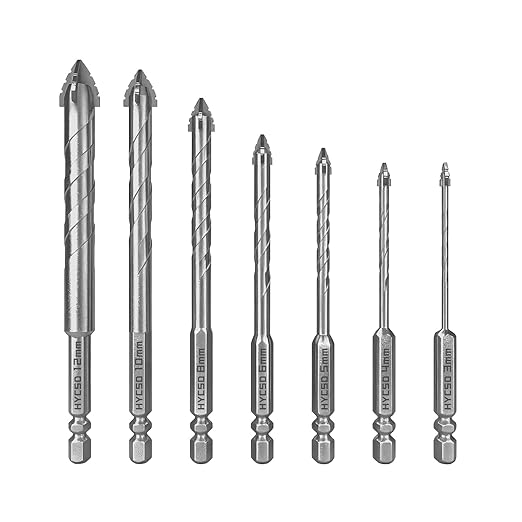 Four-Blade Serrated Eccentric Drill Bits Set - 7PCS Masonry Drill Bits for Wood, Concrete, Glass, Brick, Tile, Marble, and Ceramic