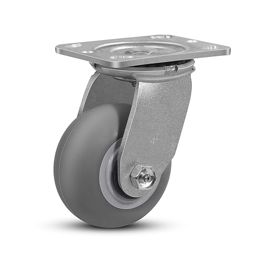 4 inch Thermoplastic Rubber Wheels (Crown Tread)-350 LB Capacity- No Noise Caster Wheels for Furniture Platform Trucks Workbench (1 Pack Swivel)