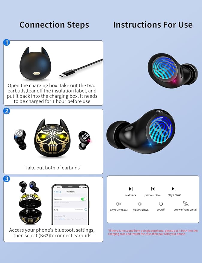 King Tiger Wireless Bluetooth Earphones, Touch Control, Hi Fi Stereo bass, Suitable for Drivers, Offices, Fitness and Entertainment.