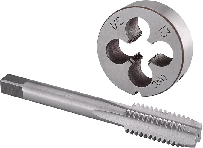 Burkit 1/2"-13 UNC Tap and Die Set, 1/2 x 13 UNC Machine Thread Tap and Round Die Right Hand