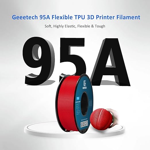 Geeetech TPU Filament 1.75mm, 95A Flexible 3D Printer Filament with High Elasticity, 1KG (2.2lbs) Spool, Dimensional Accuracy 짹0.03mm, Fits Most FDM Printers, Red