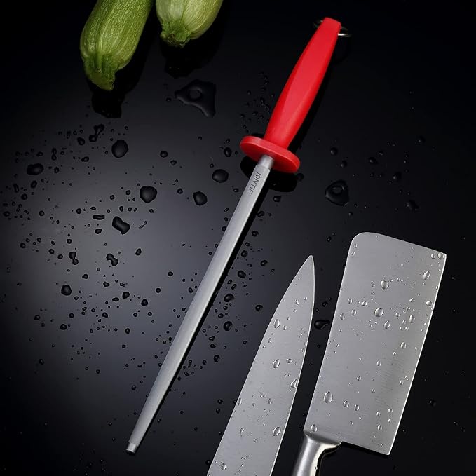 12 inch Sharpening Steel Honing Rod,Professional Knife Sharpeners,High Carbon Honing Steel, Fine Lines, High hardness,knife sharpening Red