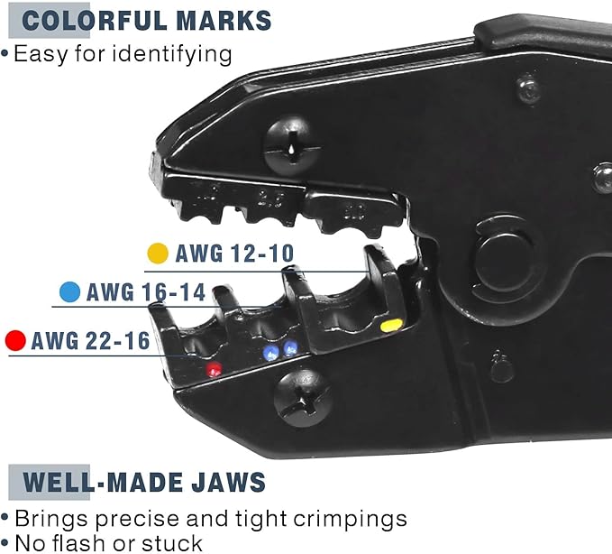 Ratchet Wire Crimping Tool kit Wire Crimper Set with 5pcs Interchangeable Jaws,Wire Stripper&Cutter for Insulated and Non-Insulated Terminals, Ferrules, Heat Shrink,Open Barrel Terminals 0.5-35mm 짼