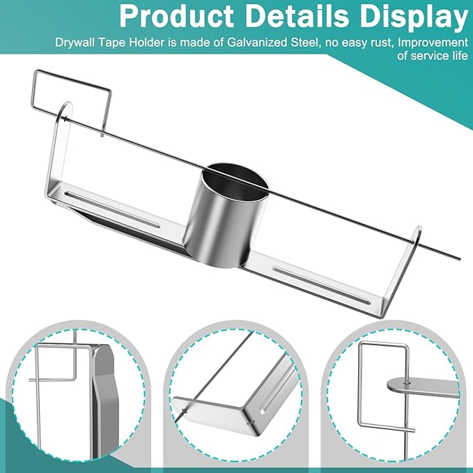 Heavy Duty Drywall Tape Holder, Drywall Tape Reel Dispenser Holder, Quick Loading Retaining Pin & Easy-to-Use Belt Clip, Powder Coated Rust-Proof Steel, Holds up to 500 feet of Tape