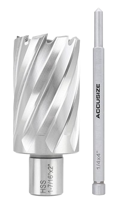 Accusize Industrial Tools 1-7/16'' by 2'' Cutting Depth H.S.S. Annular Cutter with 1 Pc Pilot Pin, 2081-2028Pin