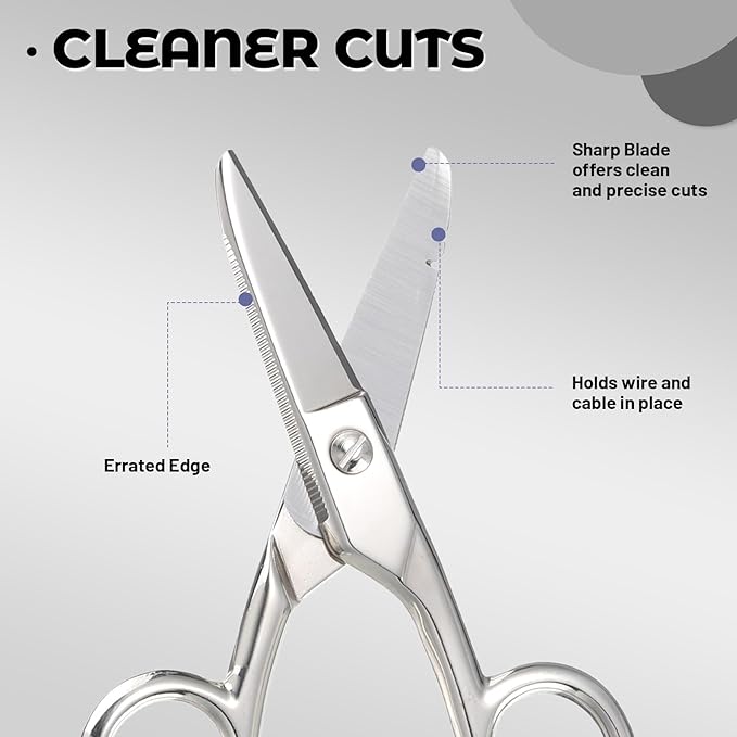 Electrician Scissors, 5.25-Inch Heavy Duty Scissors with 19&23 Stripping Notches Multi-Purpose Stainless Steel Snips for Telecom and Electrical Work