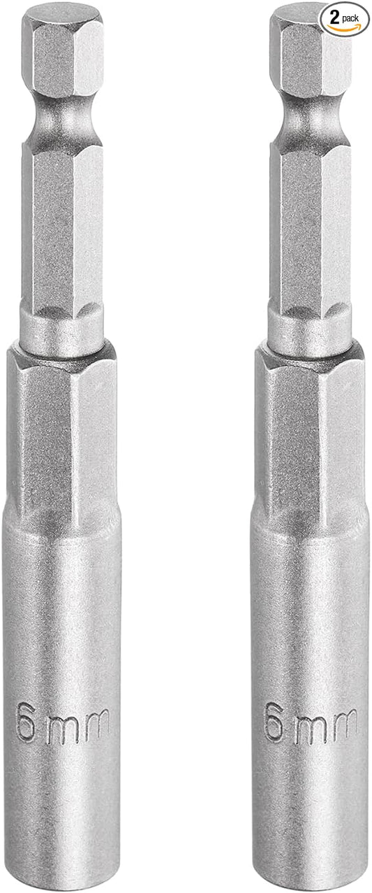 HARFINGTON 2pcs Nut Driver Drill Bit 6mm Metric Socket 1/4" Hex Shank 3.15" (80mm) Long 6-Point Sockets Quick Change CR-V Steel Bolt Setters for Power Drill Drivers