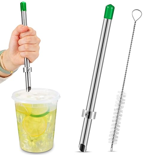 Lasnten 1 Pack Straw Puncher for Plastic Lids Lemonade Cups, Stainless Steel Straw Hole Puncher Punching Tools for Cafe Drinks Deli Container Fresh Squeezed Lemonade Stand Supplies(8.7 Inch,Green)