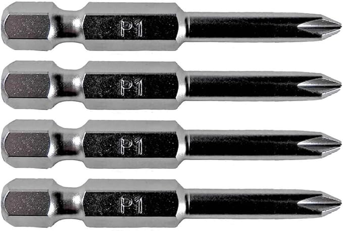#1 x 2 Inch Phillips Driver Bit - Silver Tip Zinc Galvanized Steel with 1/4" Quick Change Out Shank - For #1 Phillips Screw Heads or Other Standard #1 Phillips Head Fasteners (4 PACK)