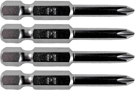 #1 x 2 Inch Phillips Driver Bit - Silver Tip Zinc Galvanized Steel with 1/4" Quick Change Out Shank - For #1 Phillips Screw Heads or Other Standard #1 Phillips Head Fasteners (4 PACK)