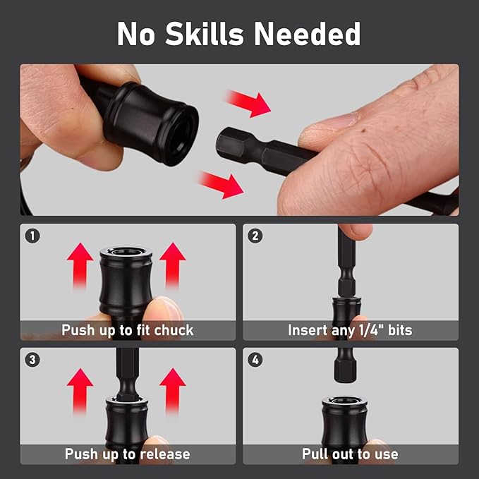 Valkynos 12Pcs Bit Holder Key Chain, Drill Bit Holder for 1/4 Hex Shank Bits, Impact Bit Holders for Screwdriver Bit Set Flexible Drill Bit Extension, w/Black Carabiner Gifts for Men