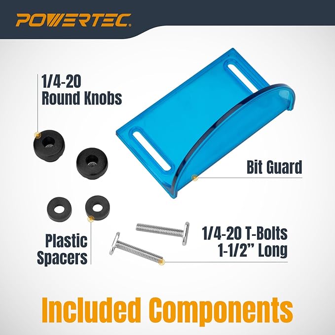 POWERTEC 71538V Adjustable Router Table Bit Guard Kit w/Mounting Hardware for Router Table Fence