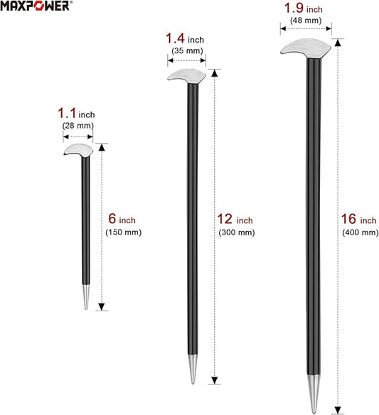 MAXPOWER 3 PCS Rolling Head Pry Bar Set 6 Inch 12 Inch 16 Inch