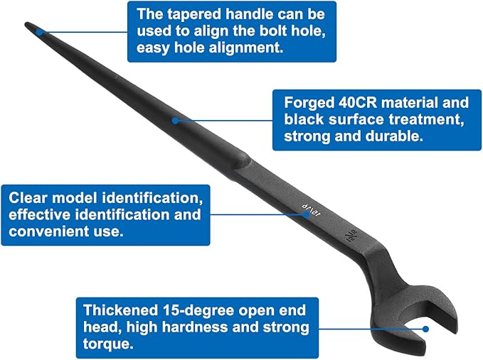 HARFINGTON Single Open End Spanner Wrench 15/16-inch 15 Degree Angle Single Open End SAE Construction Spanner Wrenches with 60째Offset Handle for Automotive Mechanical Maintenance