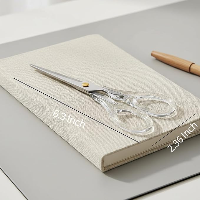 Craft Scissors with Stainless Steel Blade and Transparent Acrylic Handle, All Purpose Scissor for Office, School, Home, Fabric Shears, Tijeras 竊늇ransprent-6.3")