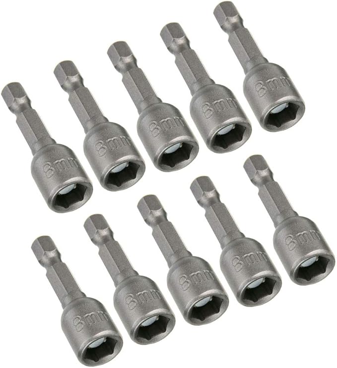 10pcs 1/4'' Hex Shank Power Nut Driver Bit Set 8mm Impact Nut Setter Socket Driver Drill Bit Set, 42mm Length