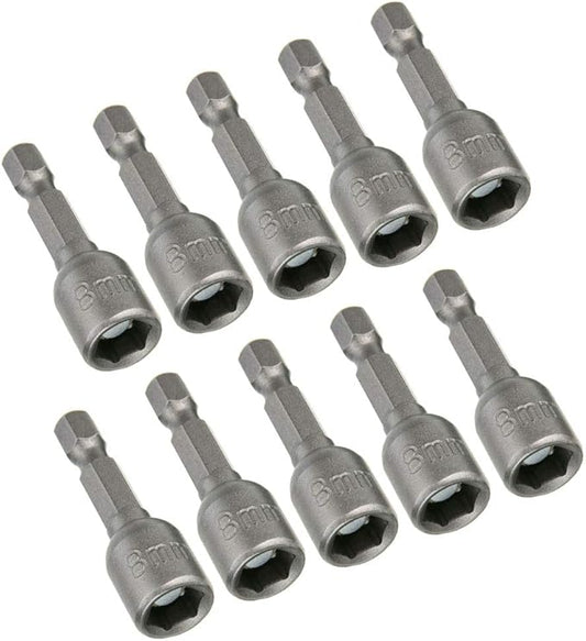 10pcs 1/4'' Hex Shank Power Nut Driver Bit Set 8mm Impact Nut Setter Socket Driver Drill Bit Set, 42mm Length
