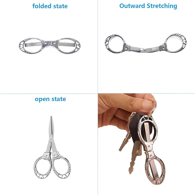 Mini Folding Scissors, Safe Portable Travel Mini Scissors, Stainless Steel Retractable Small Scissors for Home Office, 2 Piece Set (Silver-A)