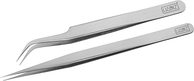 HADIZ Precision Tweezers Stainless Steel Extra Fine Pointed & Curved Tweezer for Craft Hobby Electronics Soldering Experimental Work Jewelry-Making Industrial Tweezer(2 pcs)