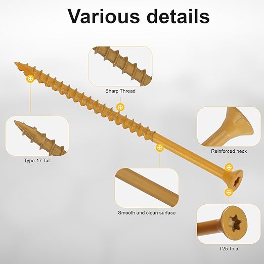 Deck Screws #10 x 4?쇺? T25 Star Torx Drive Flat Head Wood Screws, Tan, 5lb