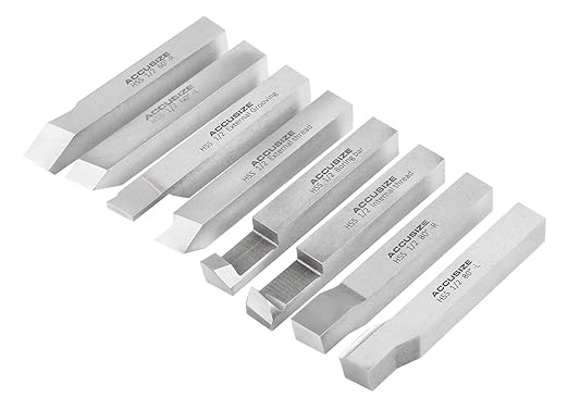 Accusize Industrial Tools 1/2'' 8 Pcs Hss Tool Bit Set, Pre-Ground for Turning and Facing Work, 2662-2004
