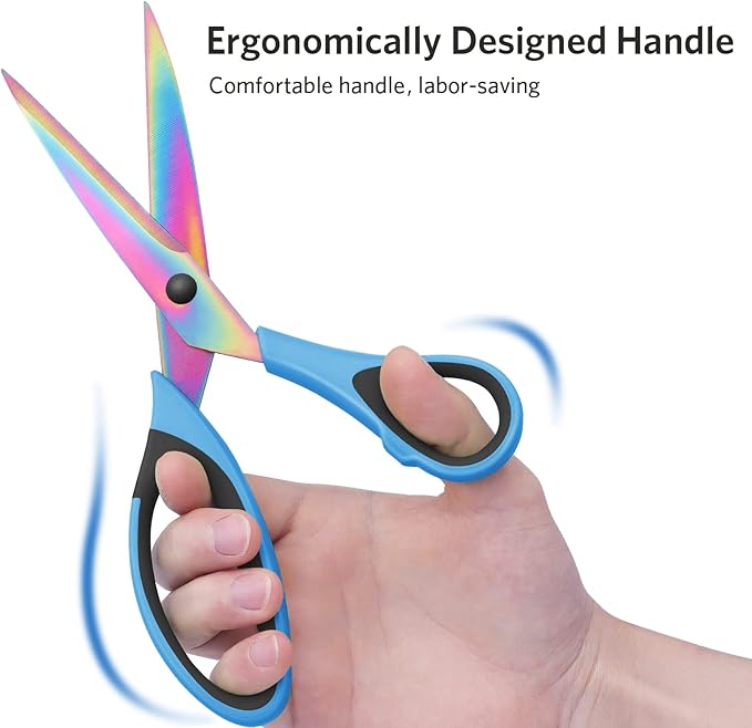 Sewing Shears for Fabric Cutting, Sharp Titanium Blades, Soft Grip Handle, Multi-Purpose Scissors Set of 3 Suitable for Families, Crafting, Office, and School Use, Blue/Black