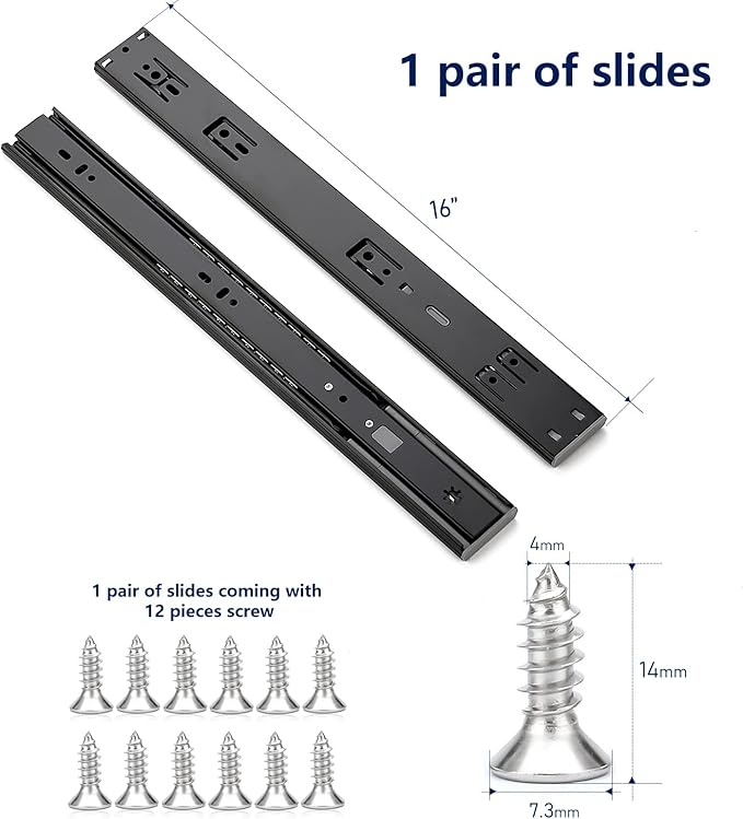 Ravinte 16 Inch Soft Close Drawer Slides 1 Pairs 2 Pack Black Full Extension Ball Bearing Drawer Glide Side Mount