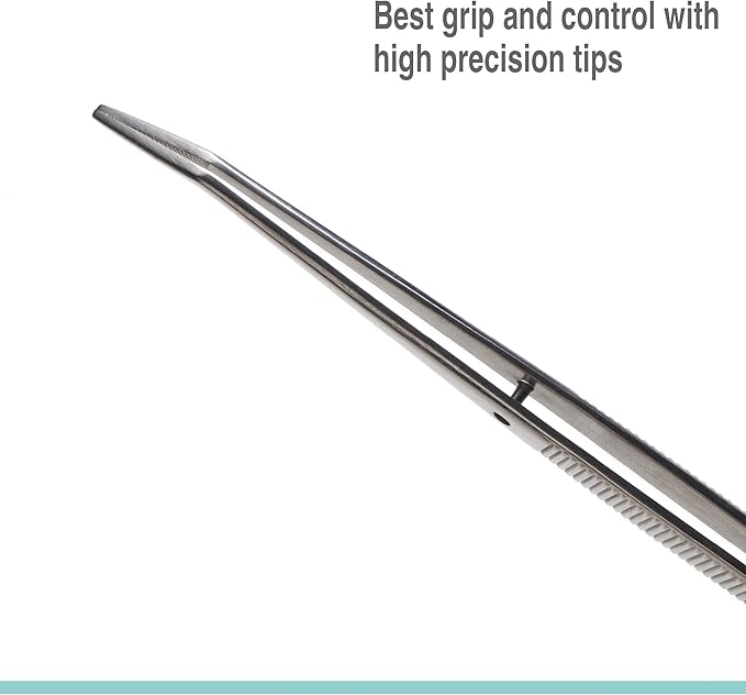 Beaditive 6-inch Sewing Machine Tweezers Set (3-PC) Serrated Bent Tips | Professional Grade, High Precision | Stainless Steel