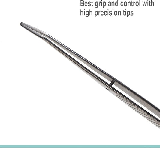 Beaditive 6-inch Sewing Machine Tweezers Set (3-PC) Serrated Bent Tips | Professional Grade, High Precision | Stainless Steel