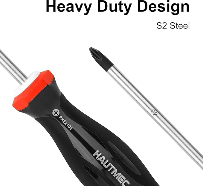 HAUTMEC 7PCS Pro Magnetic Screwdriver Set With Forged S2 Shanks, Magnetic Tips Screw Driver Set and Tri-Material Cushion Grip for Automotive Repair and Site Renovation