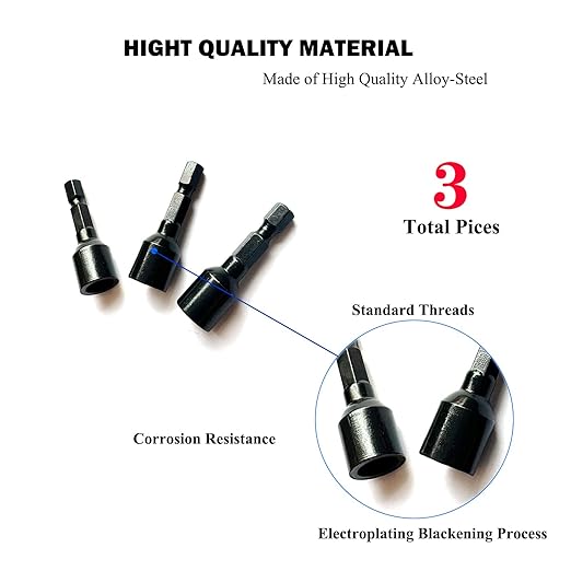1/4"-20 5/16"-18 3/8"-16 3Pcs Hanger Bolt Driver Double Headed Wood Screws Fully All Threaded Rod Threaded Insert Hexagon Head Drill Driver Bits