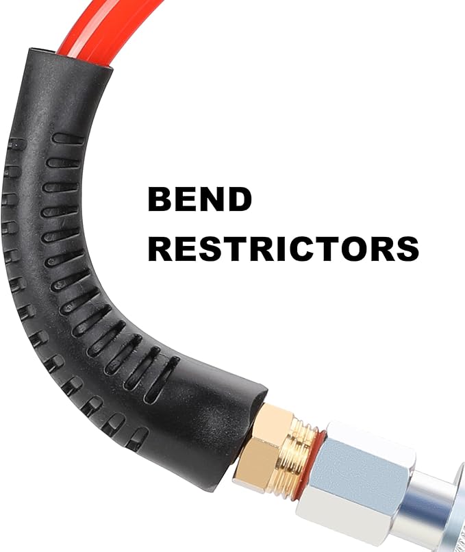 Hromee 1/4 in x 30 ft Polyurethane Recoil Air Compressor Hose with Bend Restrictors Compressor Hose with 1/4" Industrial Universal Quick Coupler and 4PCS I/M Plug Kit, Red