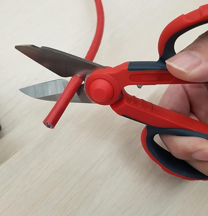 5 1/2" Electricians Scissors, Stainless Steel Sharp Blades and Soft Rubber Grip, Professional Electrician Shears for cutting Solid Copper Wire, Insulated cable, Thick Rope & More. Crimp Wire
