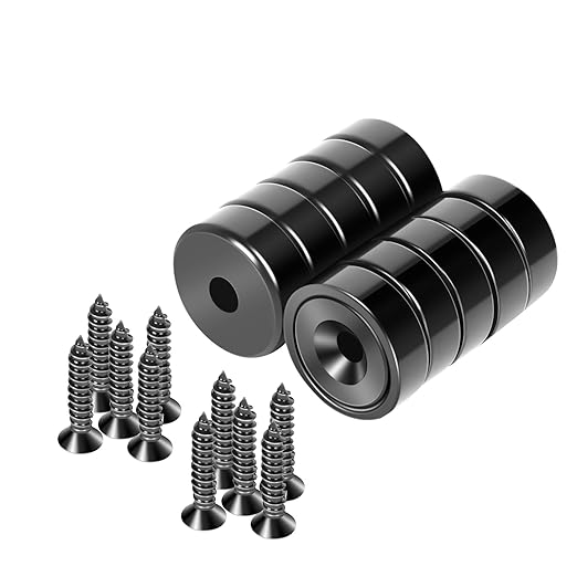 Neosmuk Magnets with Screws,40lbs+ Heavy Duty Rare Earth Neodymium Mounting Magnets with Holes,Countersunk Round Disc Industrial Magnets for Wall Mounting,10 Pack,Black