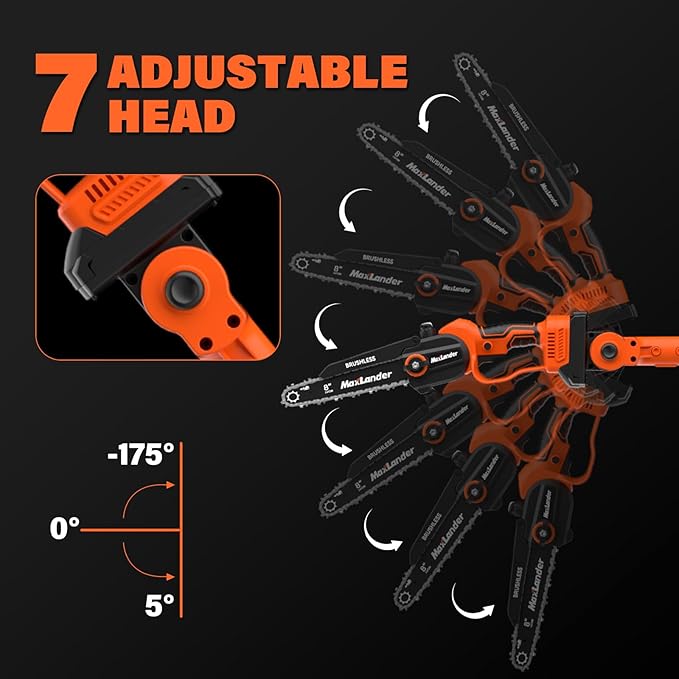 MAXLANDER 2-in-1 Cordless Pole Saw & 8 Inch Brushless Chainsaw, 20V Electric Pole Saws for Tree Trimming, Battery Powered Pole Saws with Extension pole & 2 x 3.0Ah Battery