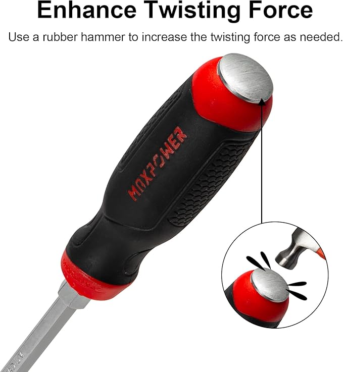 MAXPOWER Strike Cap Go Through Screwdriver Slotted 0.3 x 5.9 Inches, Cr-V Steel Flat-Head Magnetic Tip, Ergonomic Soft Grip TPR Handle