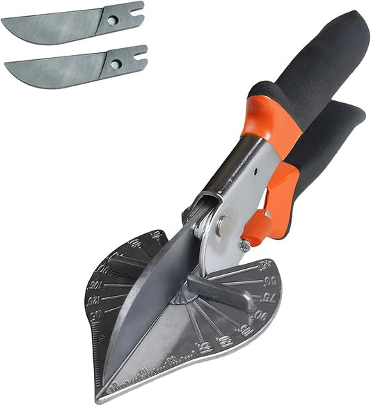 Miter Shears, 45°–135° Adjustable Multi-Angle Trim Cutter for Molding, Shoe Molding & Quarter Round, Handheld Angular Scissors for Wood, Plastic, PVC, Rubber & Vinyl（Black and orange handle）