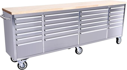 96 in Tool Chest, Tool Box Mobile 24 Drawers Storage Rolling Cabinet with Wheels Lock Key Locking System Drawer Liners for Garage Warehouse Repair Shop
