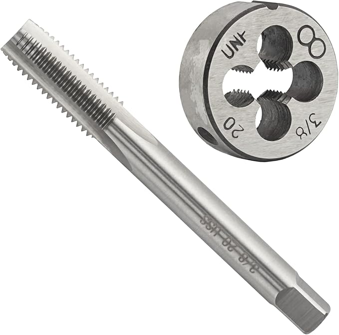 Aceteel 3/8"-20 UN HSS Tap And Die Set, 3/8 x 20 UN Machine Thread Tap And UN Round Thread Die Right Hand