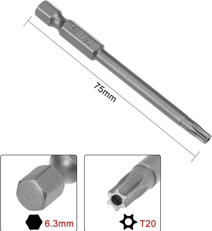 XMHF 10Pcs 75mm/3inch Long 1/4 Inch Hex Shank T20 Torx Head Magnetic Screwdriver Bits Security Tamper Proof Star 6 Point Screw Driver Set