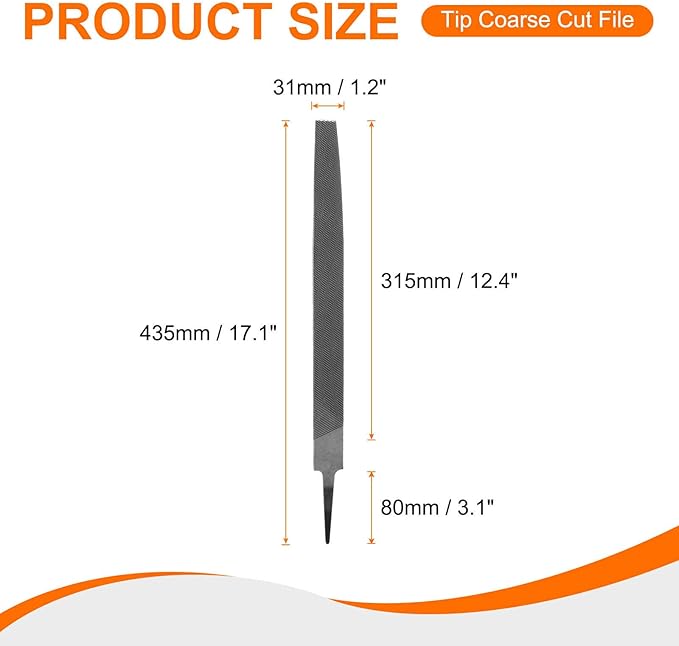HARFINGTON Tip Coarse Cut File 14" Double Cut Teeth High Carbon Steel Hand Rasp File without Handle for Metal Wood Deburring Removing