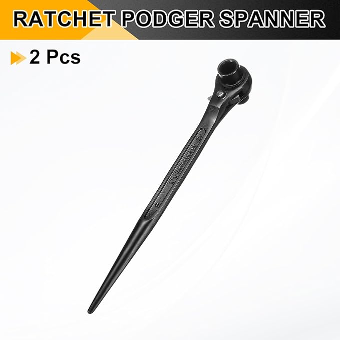 HARFINGTON 2pcs Scaffolding Podger Ratchet Wrench 10mm x 12mm CR-V 12 Point Double Ended Socket Ratcheting Podger Scaffold Spud Spanner Tool for Auto Repair Mechanical Maintenance, Black