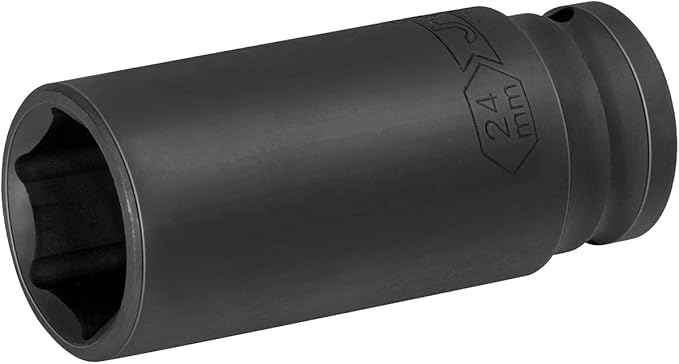 Jetech 1/2" Drive 24mm Deep Impact Socket, with Anti-Rounding 6 Point Design for Automotive Maintaince, Heat-Treated CRV Steel